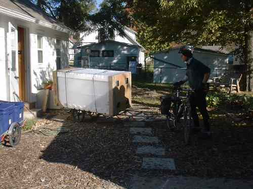 backing up new refrigerator at its destination