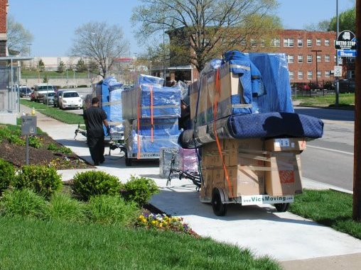 bicycle trailers loaded and ready to move